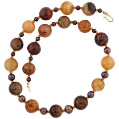Spider Web Jasper and Pearls and Citrines Necklace 11