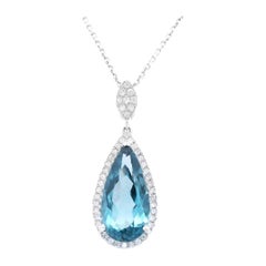 Collar Colgante Topacio Azul Londres Pera y Diamantes 5.20ct Oro Blanco