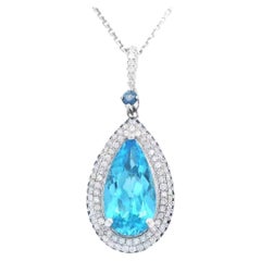4.60ct Pear Electric Blue Topaz & Diamond Pendant Necklace White Gold