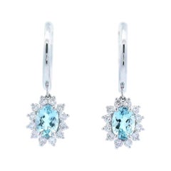2.23ctt Oval Aquamarine & Diamond Earrings White Gold