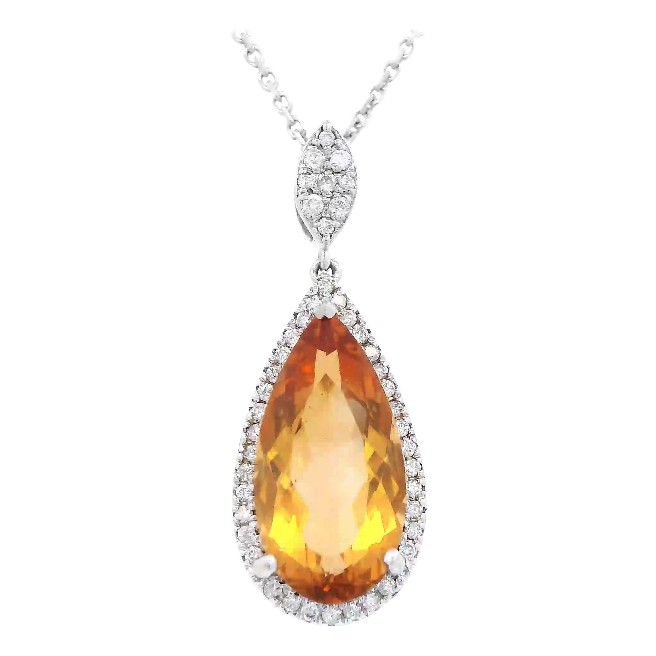 4.00ct Citrine and Diamond & Diamond Pendant Necklace White Gold