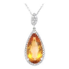 4.00ct Citrine and Diamond & Diamond Pendant Necklace White Gold