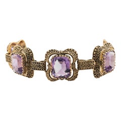 Amethyst Bracelet 14K Gold Vintage Chunky Large