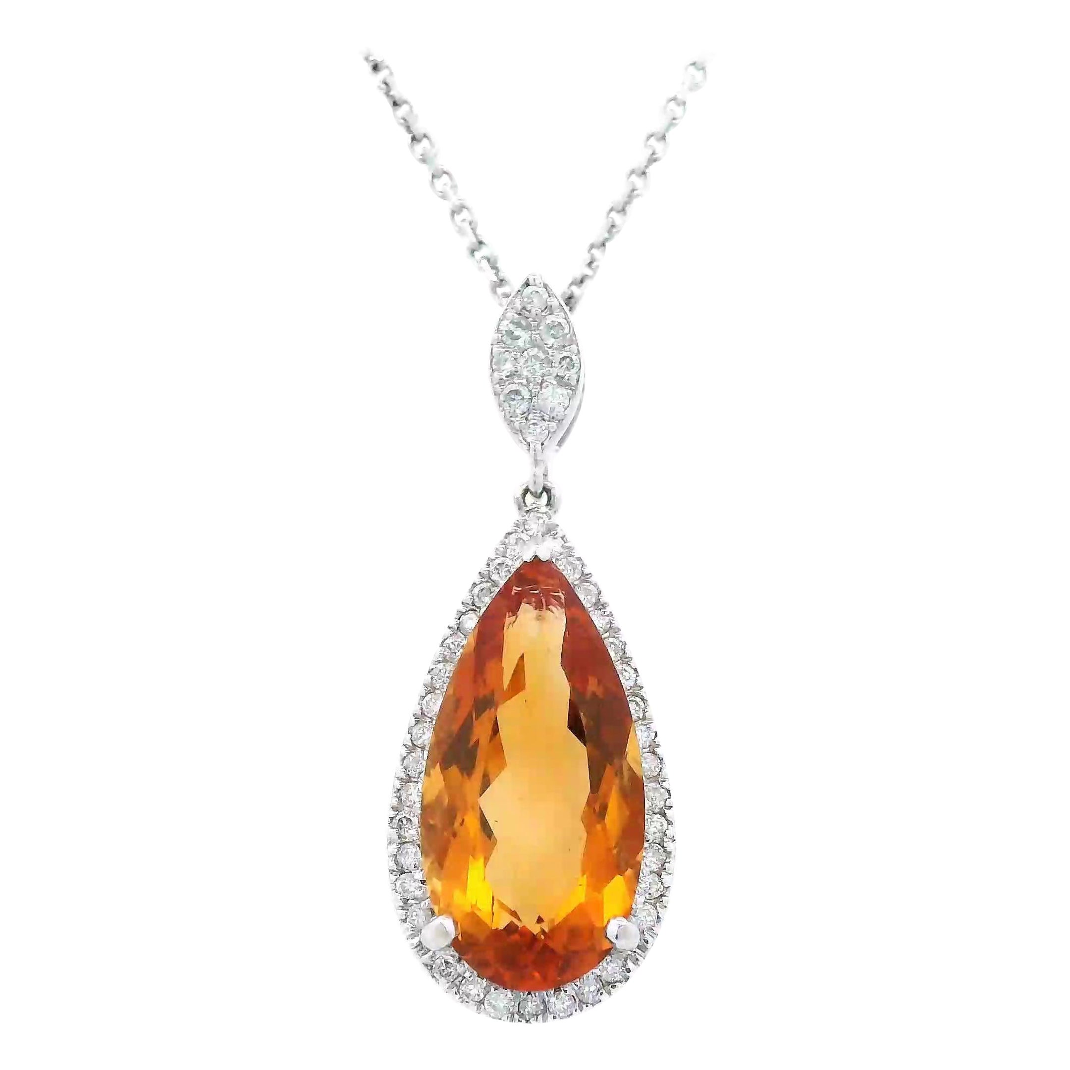3.96ct Citrine and Diamond & Diamond Pendant Necklace White Gold