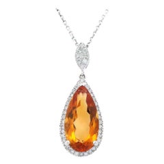 3.96ct Citrine and Diamond & Diamond Pendant Necklace White Gold