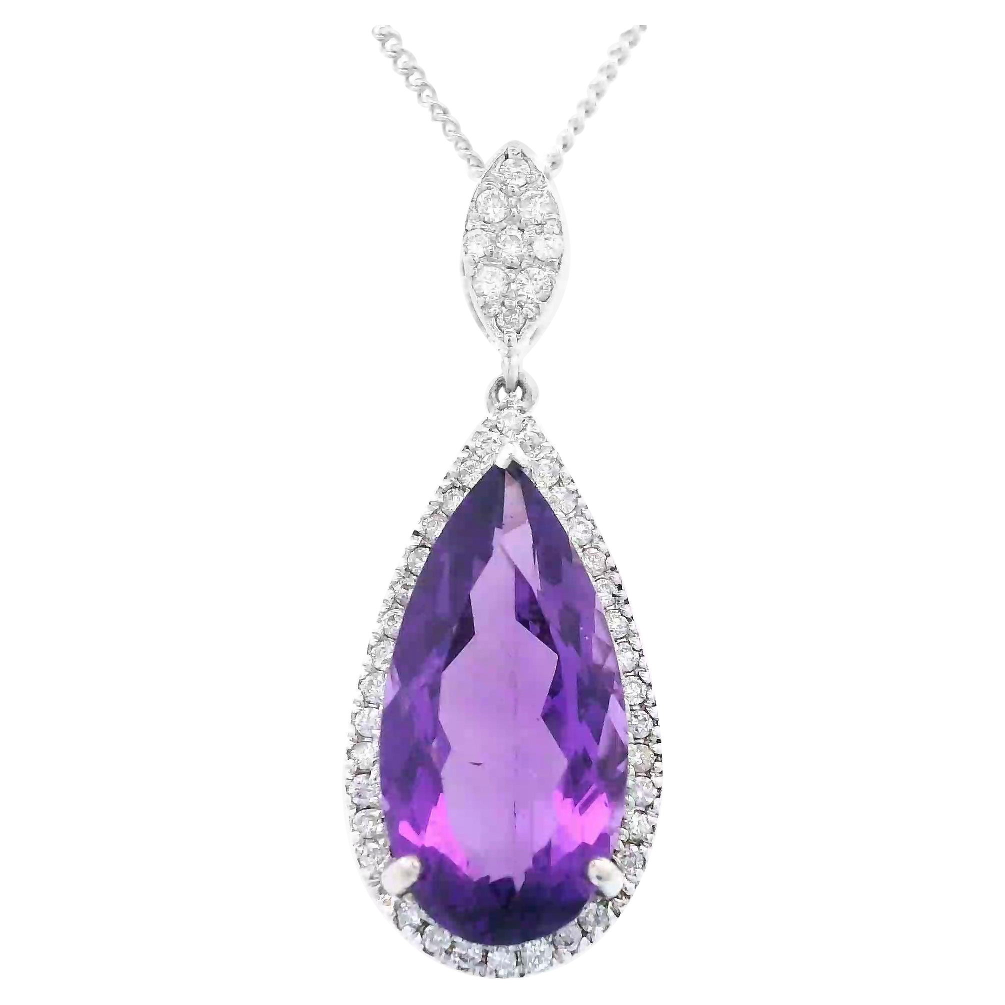 4.06ct Amethyst & Diamond Pendant Necklace White Gold For Sale