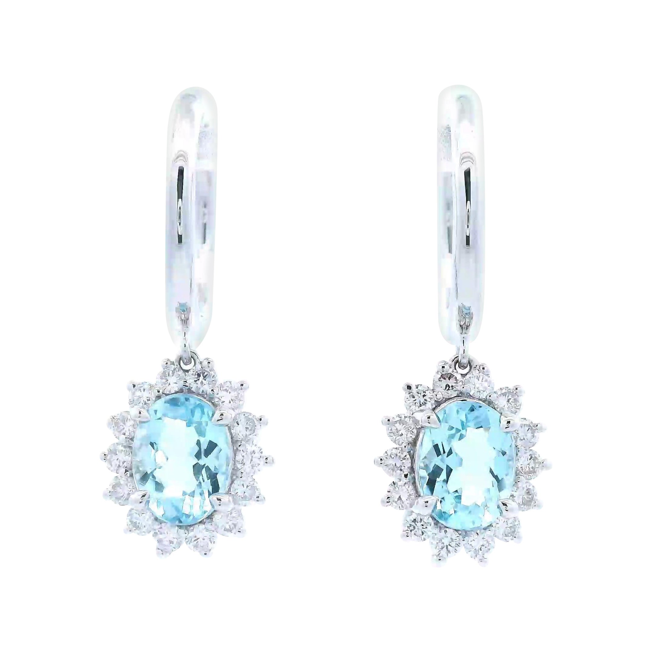 2.87ctt Oval Aquamarine & Diamond Earrings White Gold