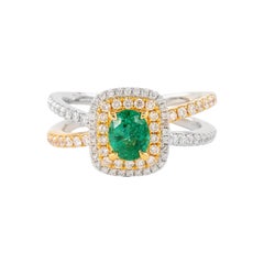 1.17ctt Emerald and Diamond Ring with Halo White & Yellow Gold