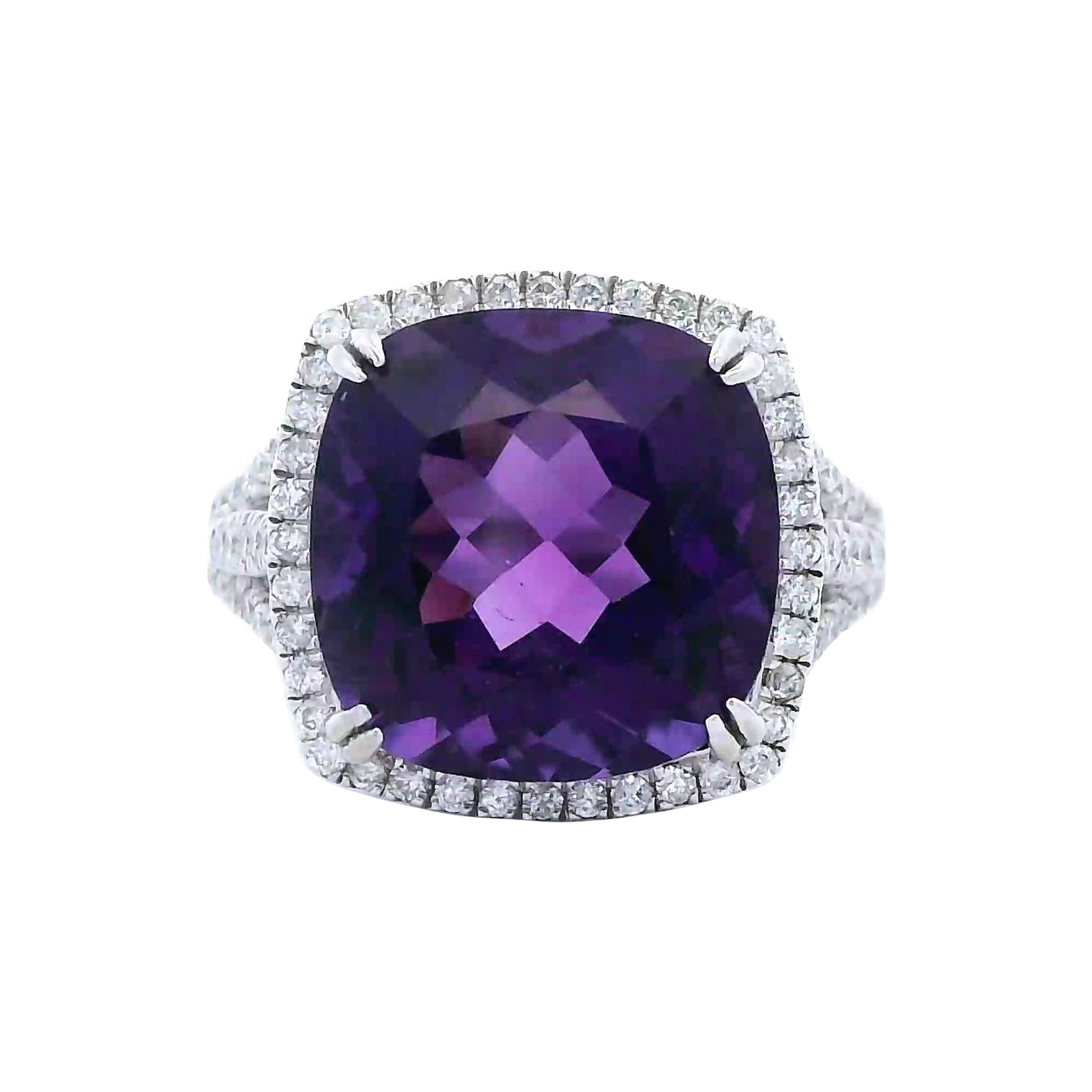 7.49ct Amethyst & Diamond Ring White Gold For Sale