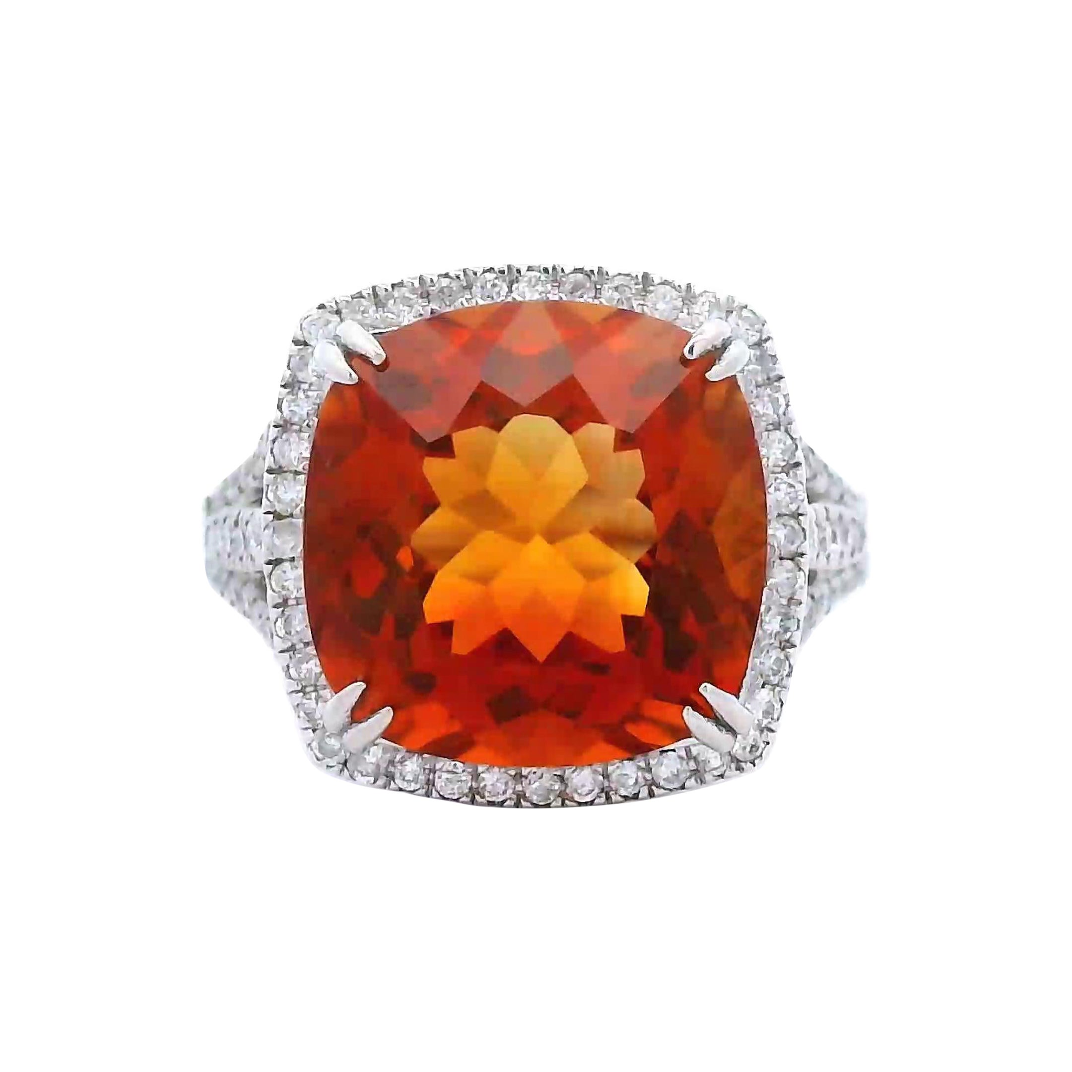 6.89ct Pear Citrine & Diamond Ring White Gold For Sale