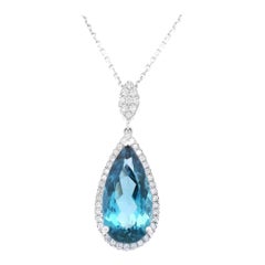 Collar Colgante Topacio Azul Londres Pera y Diamantes 5,43ct Oro Blanco