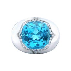 9.12ct Electric Blue Topaz and Mother of Pearl with Diamond Ring White Gold