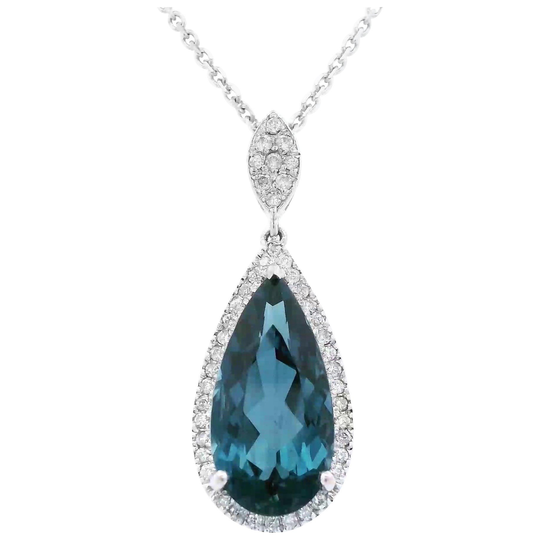 5.27ct Pear London Blue Topaz & Diamond Pendant Necklace White Gold