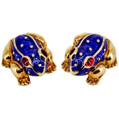David Webb Enamel Gold Frog Cufflinks 12