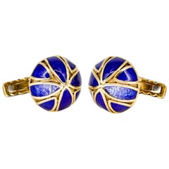 David Webb Blue Enamel Gold Cufflinks 2