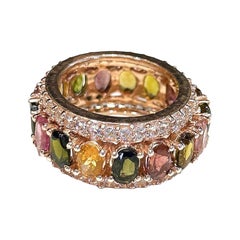 Bochic “Capri” Multi Color Tourmalines & Topaz Ring Set In 18K Gold & Silver