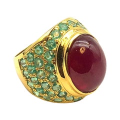 Anillo de cóctel Bochic "Orient" de oro de 18 quilates y plata con esmeralda natural y rubí