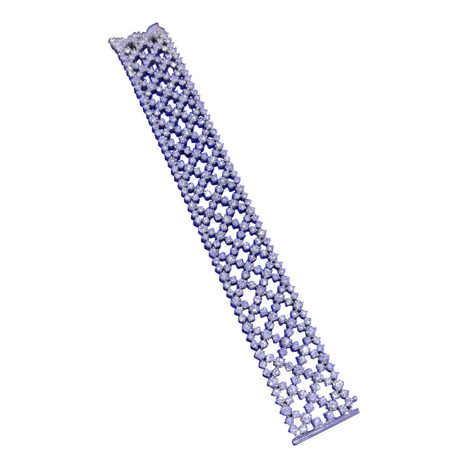 14k White Gold Round Diamond Mesh Wide Open Lace Link Bracelet 25.15 CT