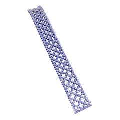14k White Gold Round Diamond Mesh Wide Open Lace Link Bracelet 25.15 CT