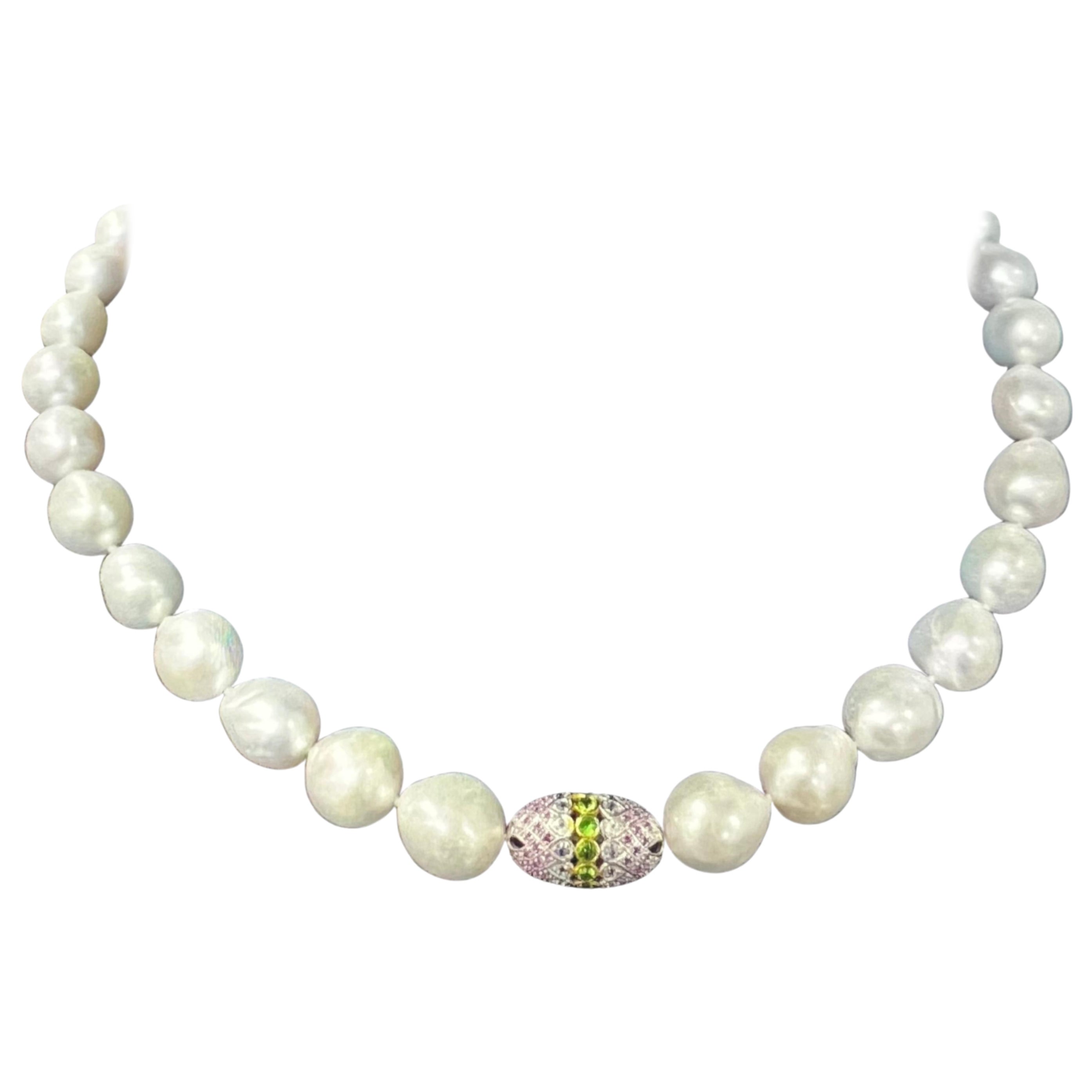 Collar Bochic "Capri" Perla de Agua Dulce, Zafiro Rosa, Peridoto y Gemas Mixtas