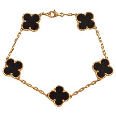Van Cleef & Arpels Bracelet Vintage Alhambra 5 Motif Onyx Noir Or Jaune 18K