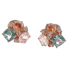 Bochic “Capri” Multi Color Gem & Blue Topaz Earrings Set In 18K Gold & Silver