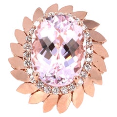 12.26 Carat Oval Cut Kunzite Diamond 14 Karat Rose Gold Cocktail Ring