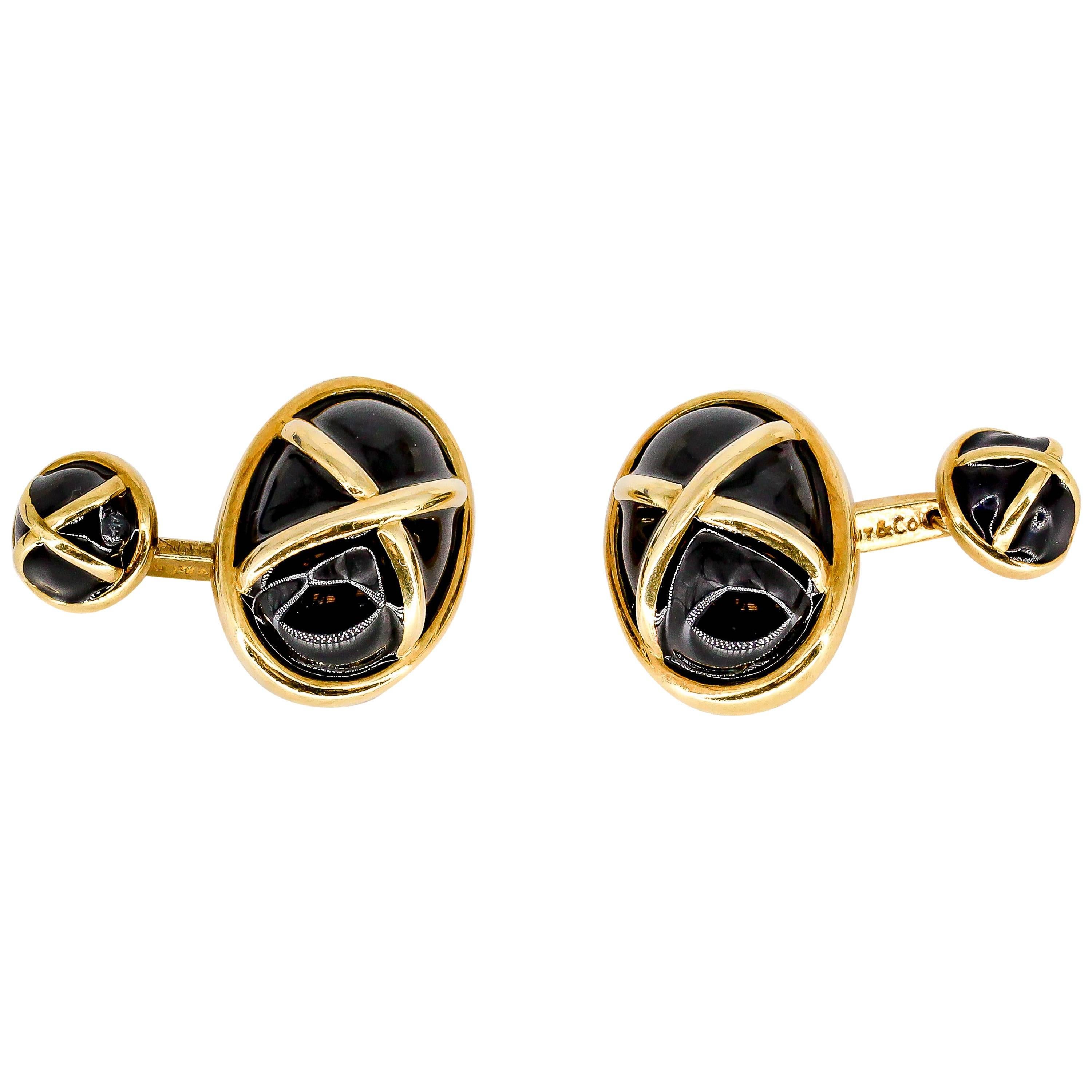 Tiffany & Co. Black Enamel and Gold Cufflinks