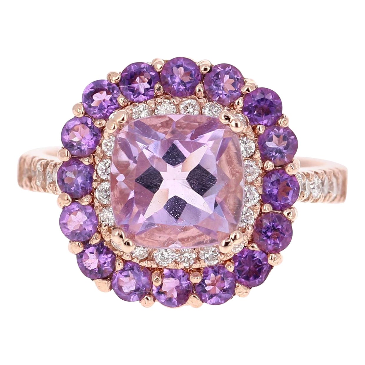 Cocktailring aus Roségold mit 3,56 Karat Amethyst und Diamant im Kissenschliff im Angebot