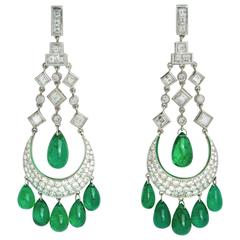 26.50 Carat Emerald and Diamond Earrings