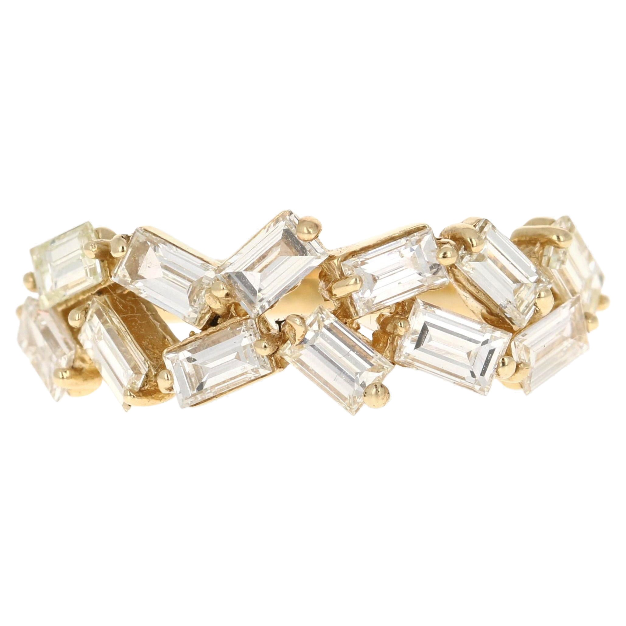 Natural Baguette Diamond Yellow Gold Stackable Band Ring