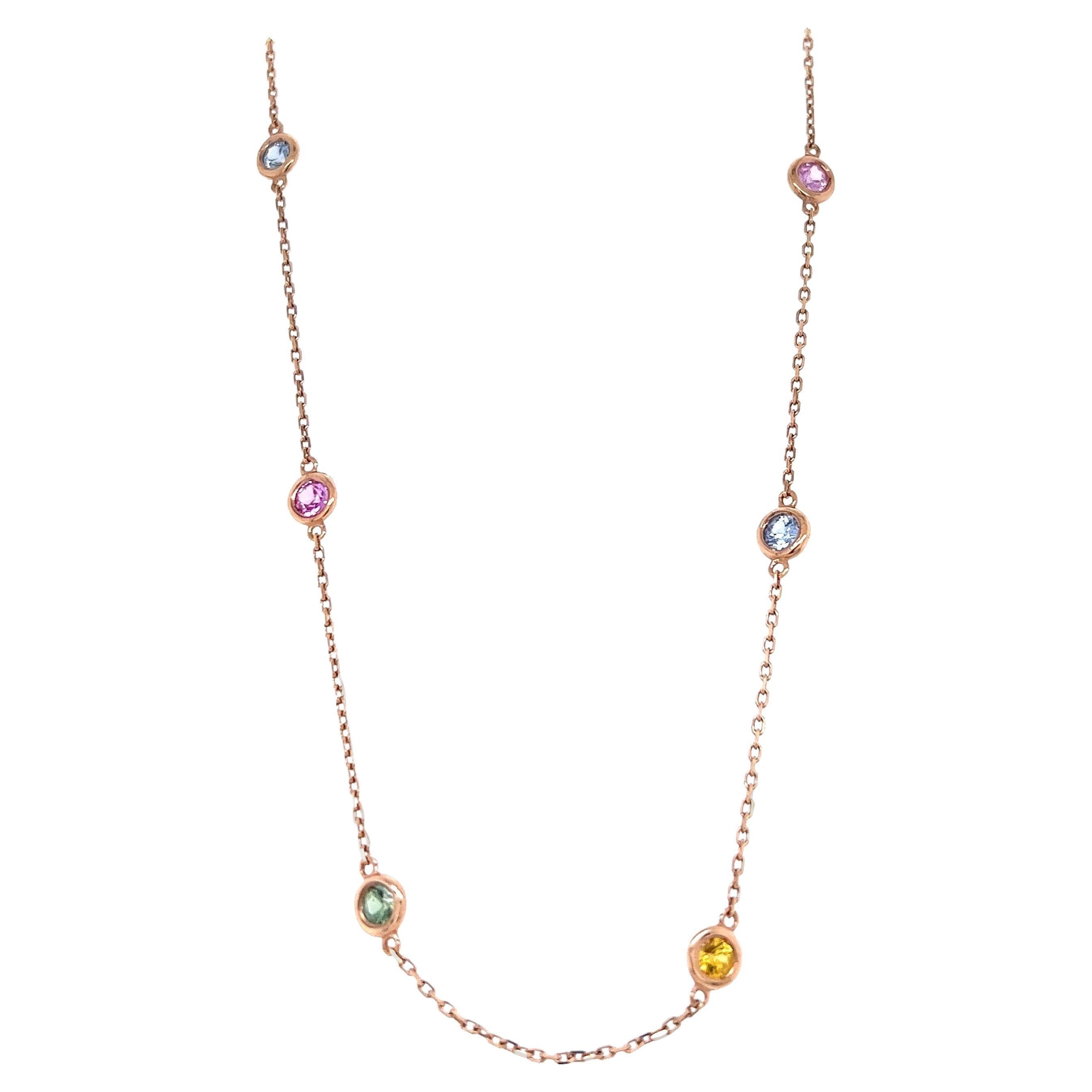 2.21 Carat Natural Sapphire 14 Karat Rose Gold Chain Necklace
