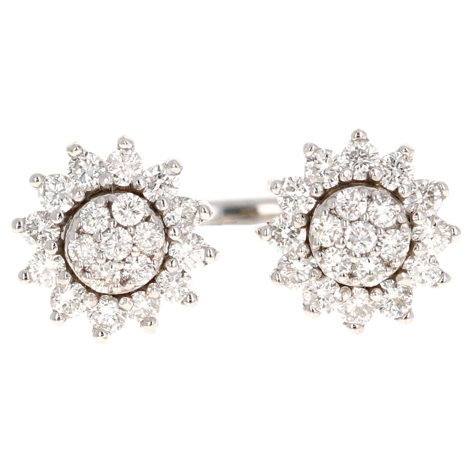 Anillo puño racimo diamante natural 0.68 quilates oro blanco