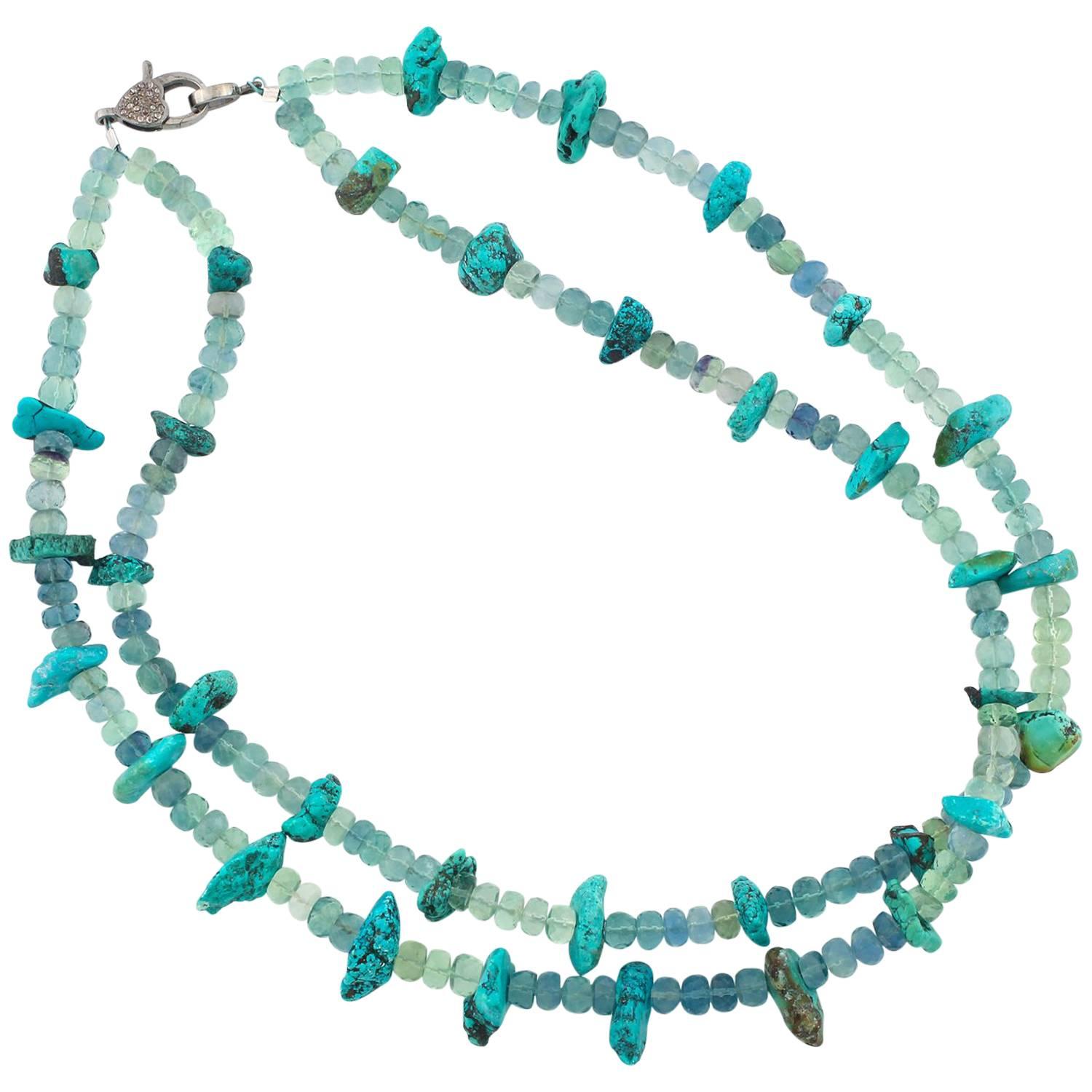 AJD Superbly Elegant Royal Beauty Turquoise and Fluorite Necklace