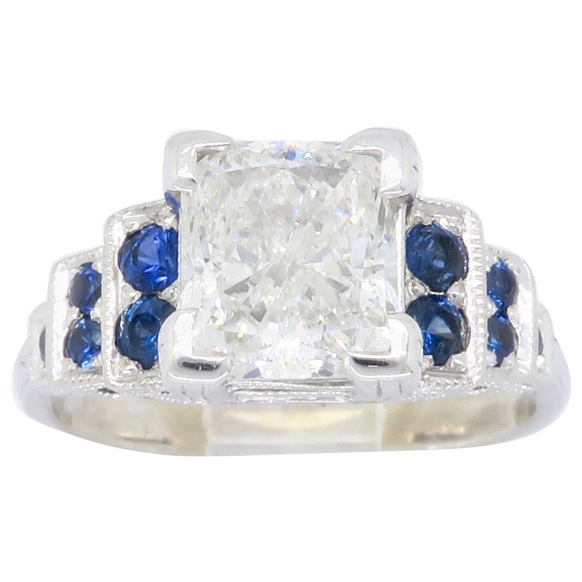 1.40 Carat Princess Cut Diamond and Sapphire Ring