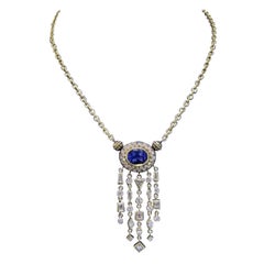 5ct Diamond & 5ct Natural Oval Tanzanite 18K Yellow Gold Chain Necklace