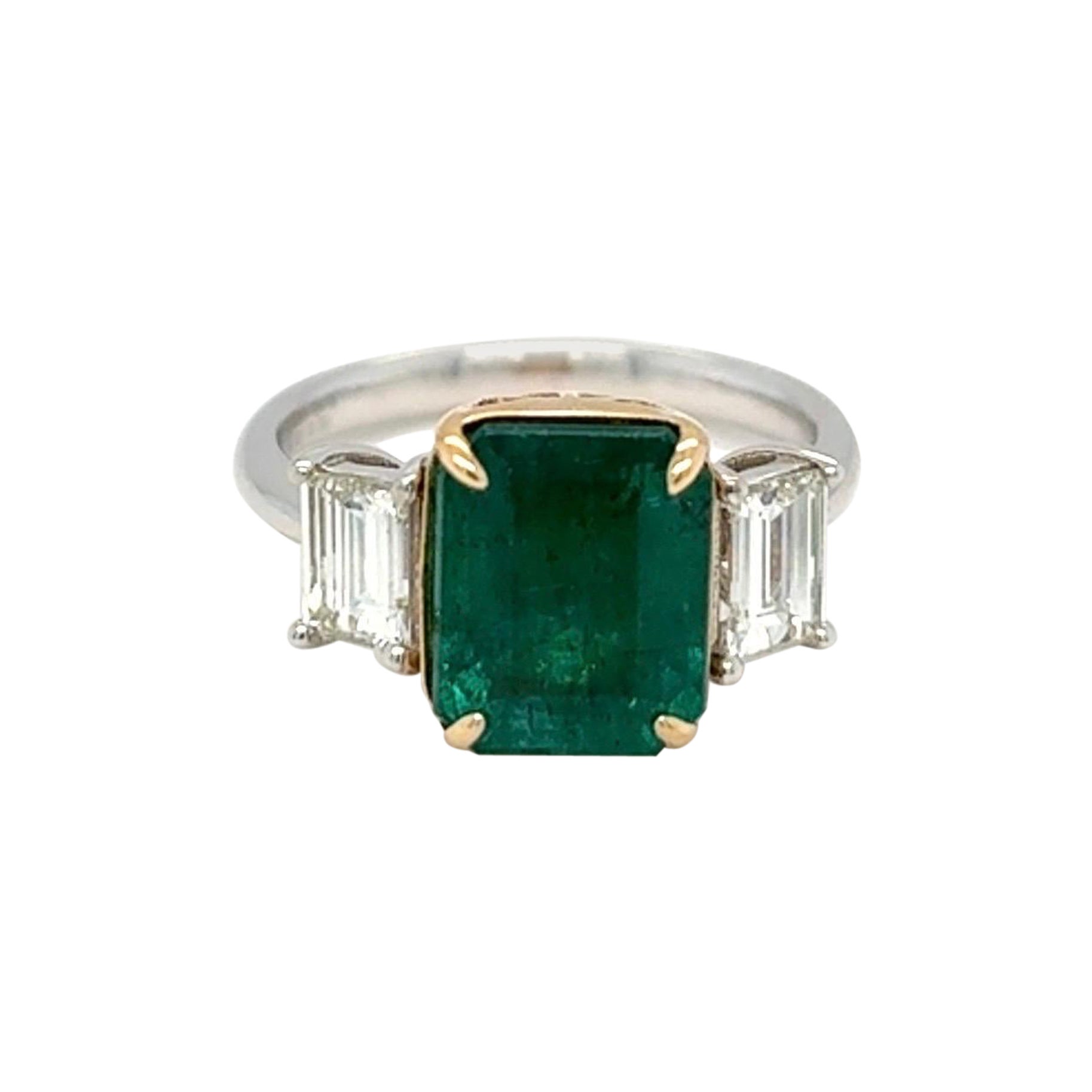 3.93 Carat Emerald Cut Emerald Diamond Engagement Ring