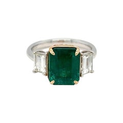 3.93 Carat Emerald Cut Emerald Diamond Engagement Ring