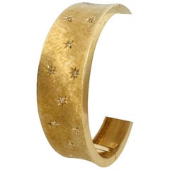 14k Yellow Gold and Diamond 46g Heavy Florentine Vintage Bangle Bracelet 6.75"