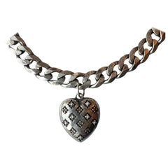 White Diamond Heart Pendant Necklace Silver Chain Choker