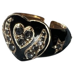 Schwarzer Diamant Herz Engelsflügel Ring Schwarz Emaille
