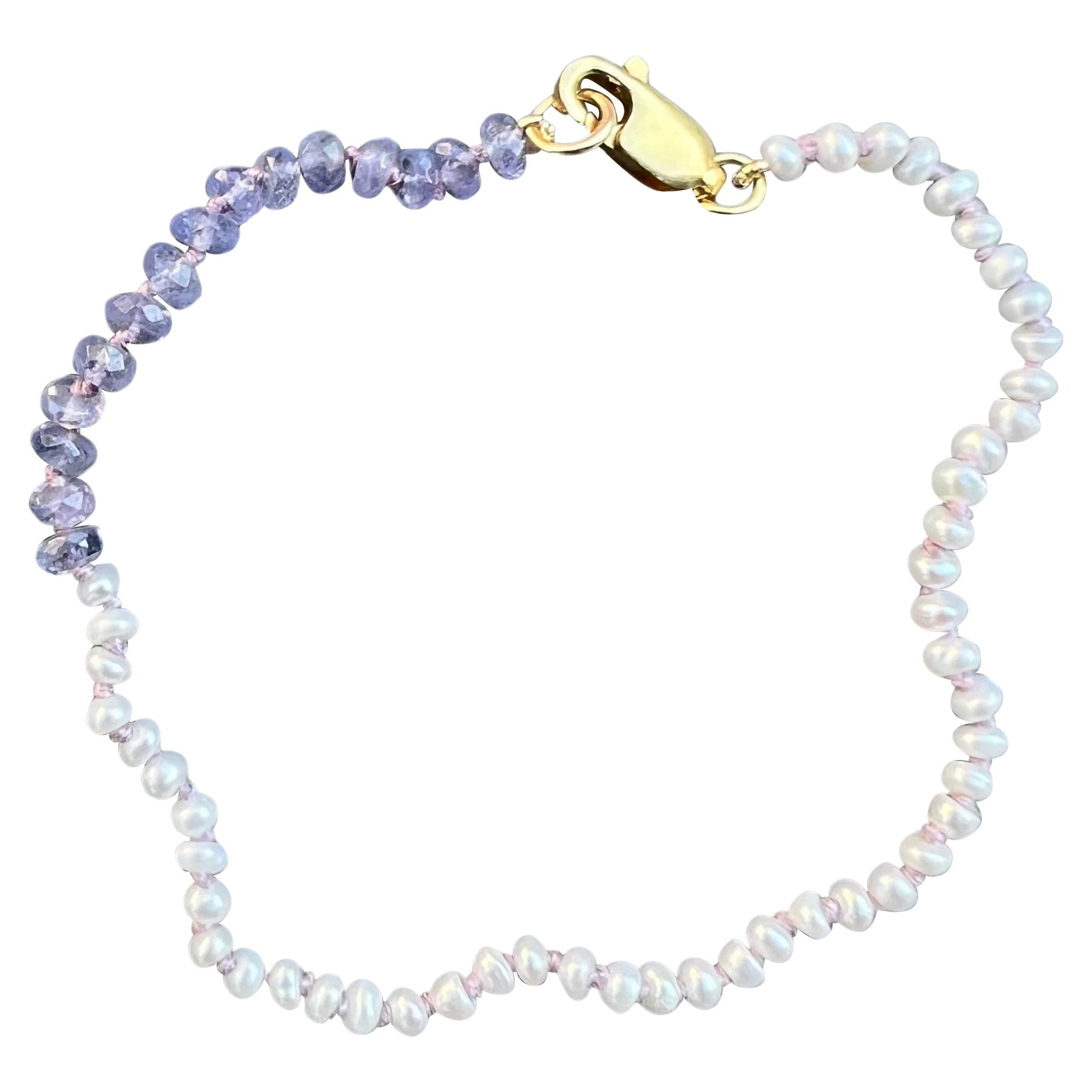 Tanzanite White Pearl Bead Bracelet