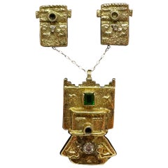 Michael Horse Emerald Diamond Kachina 14 Karat Gold Pendant And Earrings Katsina