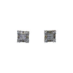 1.26ct Baguette Princess Round Diamond Stud Earrings 18ct Yellow Gold