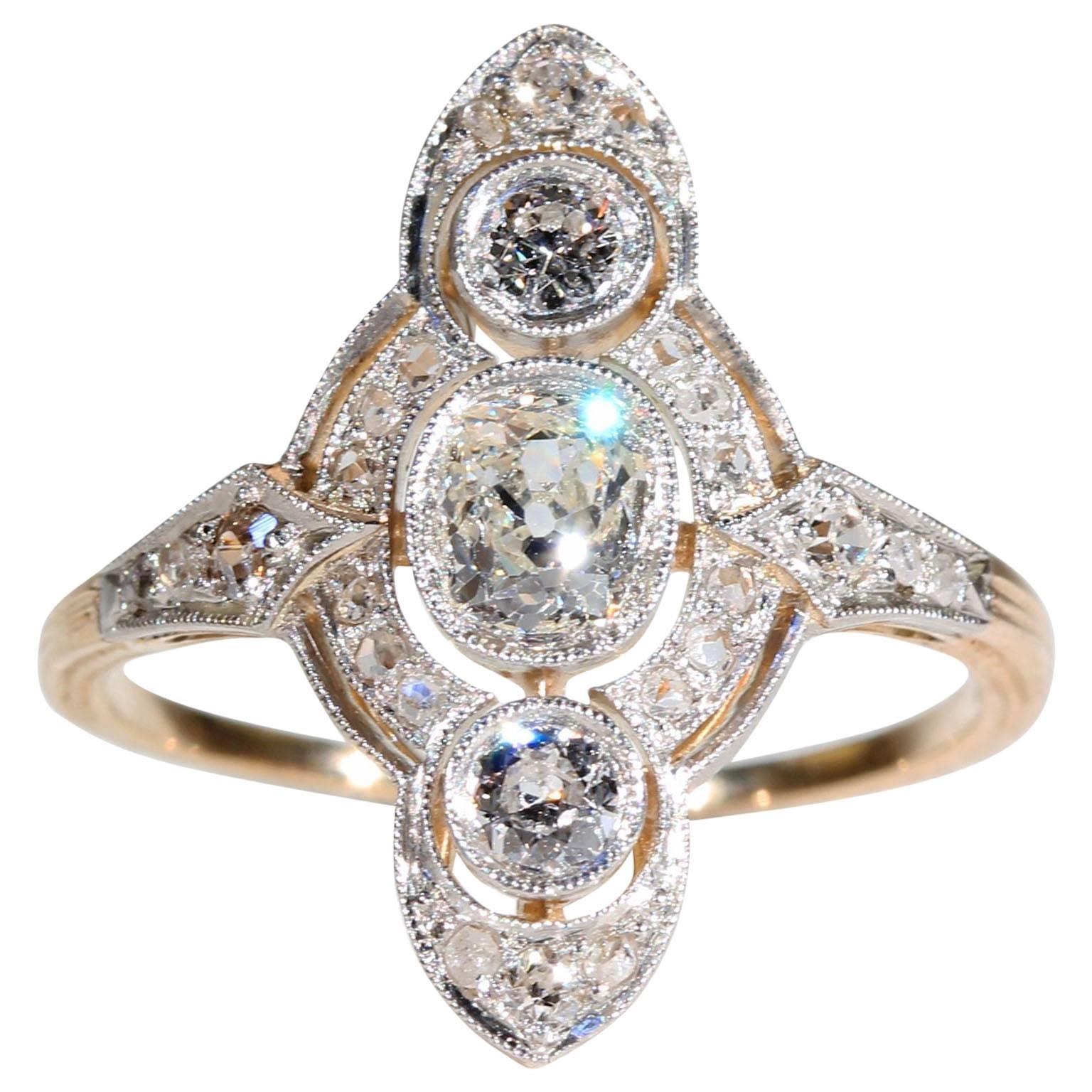 Edwardian Old European Cut Diamond Engagement Ring For Sale