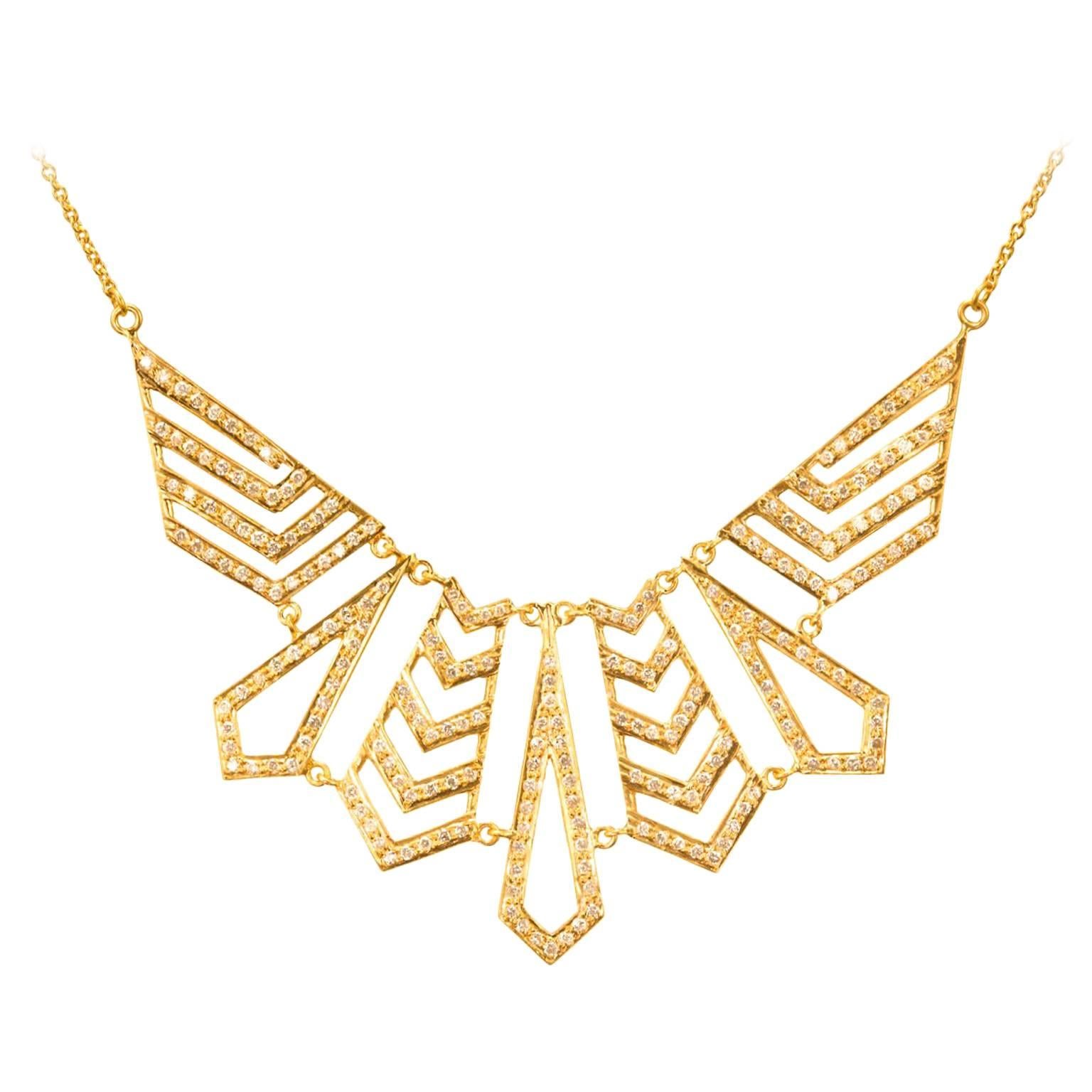 Lauren Harper Collection 1.62 Carat Diamond Yellow Gold Statement Necklace For Sale
