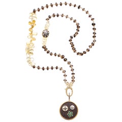 CLARISSA BRONFMAN Quartz Gold Diamond Rosary & 3 Charm Malachite Ebony Pendant