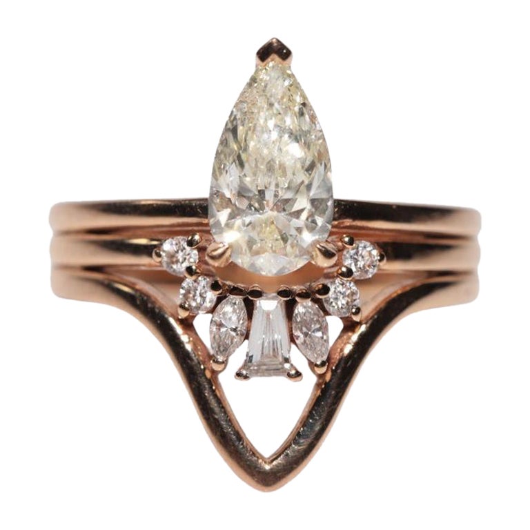 18k Rose Gold 1.20 Ct Natural Pear Cut Diamond Strong Ring For Sale