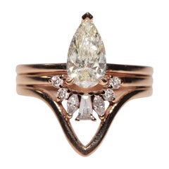18k Rose Gold 1.20 Ct Natural Pear Cut Diamond Strong Ring