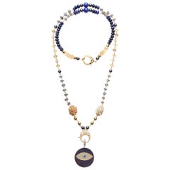 CLARISSA BRONFMAN Lapiz Turmalin Diamant „Carmen“ Halskette & Ebenholz Evil Eye